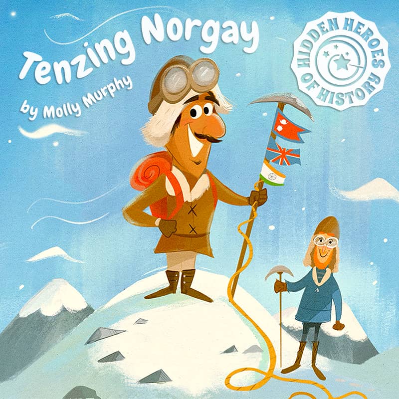 Illustration of Dorktales Storytime Podcast on Tenzing Norgay, hidden hero of history