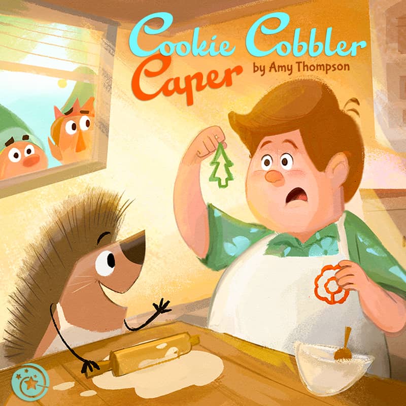Cover art illustration with Jonathan and Mr. Redge making Christmas Cookies for the Cookie Cobbler Caper on the Dorktales Storytime Podcast 