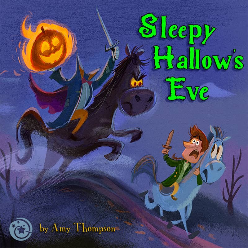 Illustration of Dorktales Storytime Podcast episode "Sleepy Hallow's Eve," a retelling of Sleepy Hollow