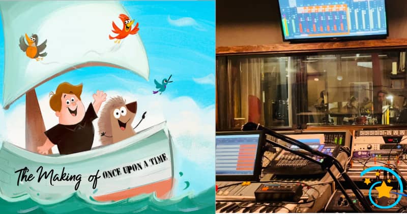 Illustration of Dorktales Theme Song, Once Upon a Time and an image of Conveyor NYC recording studio