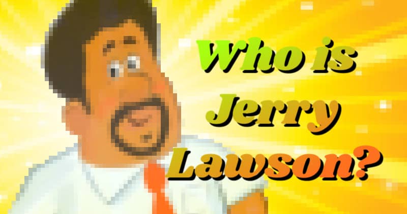 Header featuring pixelated illustration of Jerry Lawson's head on a bright yellow background with title "Who is Jerry Lawson"