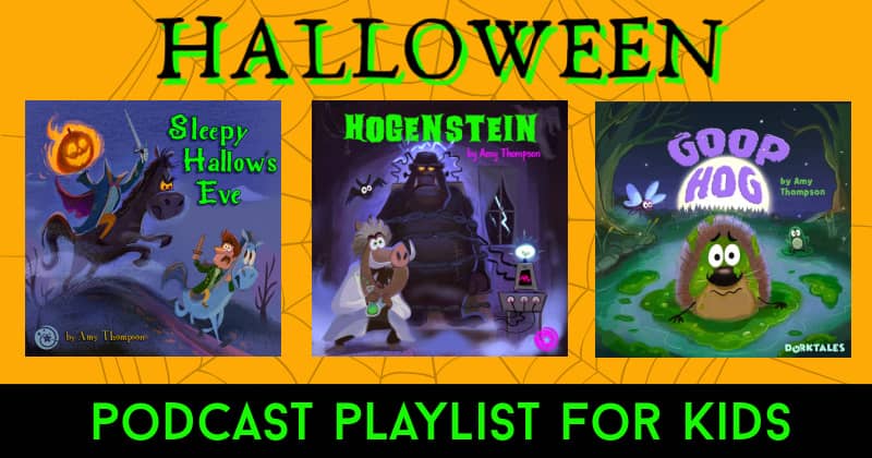 Featured graphic for blog post Halloween Podcast Playlist for Kids.